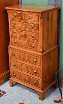 A Reproduction Yew Wood Tallboy, 56cm by 39cm by 114cm