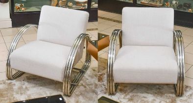 Eichholtz, a pair of chrome framed cream upholstered armchairs (2)