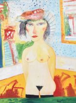 Geoffrey Chatten (b.1938) Nude Signed, mixed media, together with a collection of prints after L S