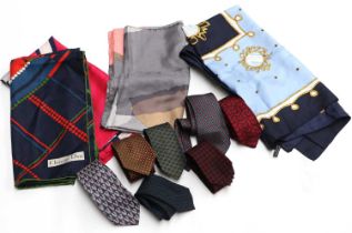 Modern Ladies and Gents Costume Accessories comprising two Hermés silk ties, three Christian Dior