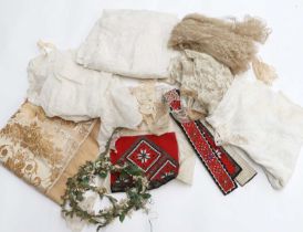 Early 20th Century Textiles and Lace including a white cotton lawn square table cloth with