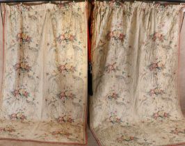 Pair of Early 20th Century Cotton Chintz Quilted Curtains, printed with decorative vases of