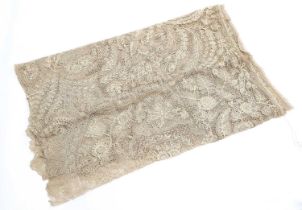 Early 20th Decorative Cream Cotton Lace Stole, worked overall with floral motifs and sinuous fern