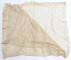 Early 20th Century Tambour Lace Embroidered Veil, within a decorative floral scalloped border, in-