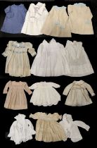 Early 20th Century Baby and Toddler Costume in silk, linen and cotton comprising two similar cream