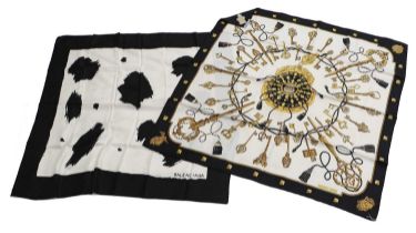 Hermés Silk Scarf Les Clefs on a cream central ground within a black border, 90cm square, in