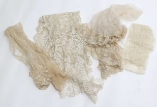 Late 19th/Early 20th Century Lace, comprising a stole with sinuous floral embroidery, 35cm by 140cm,