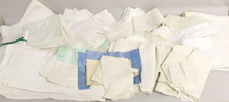 Assorted White Linen Damask Table Cloths and Other Linen, comprising two damask cloths,