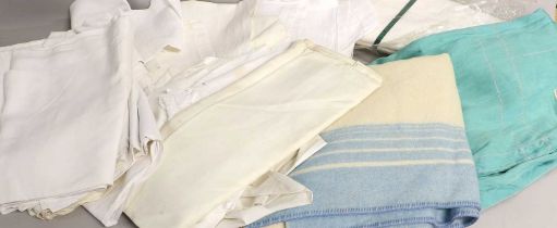 Assorted White Linen and Cotton Bed Linen, comprising a drawn thread work and embroidered bed cover,