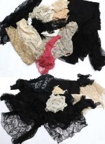Assorted Lace Veils and Costume Accessories, comprising 1920s pink silk chiffon and filet-type