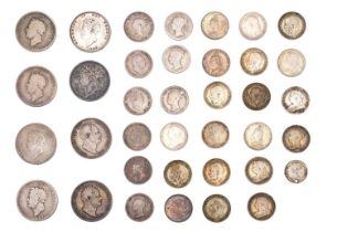Collection of English Silver Coinage, 36 coins in total, comprising: 8x shillings 1824, (3x)1826,