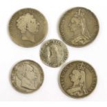 Small Assortment of British and Irish Silver Coinage, 5 coins comprising; Ireland, James I, second