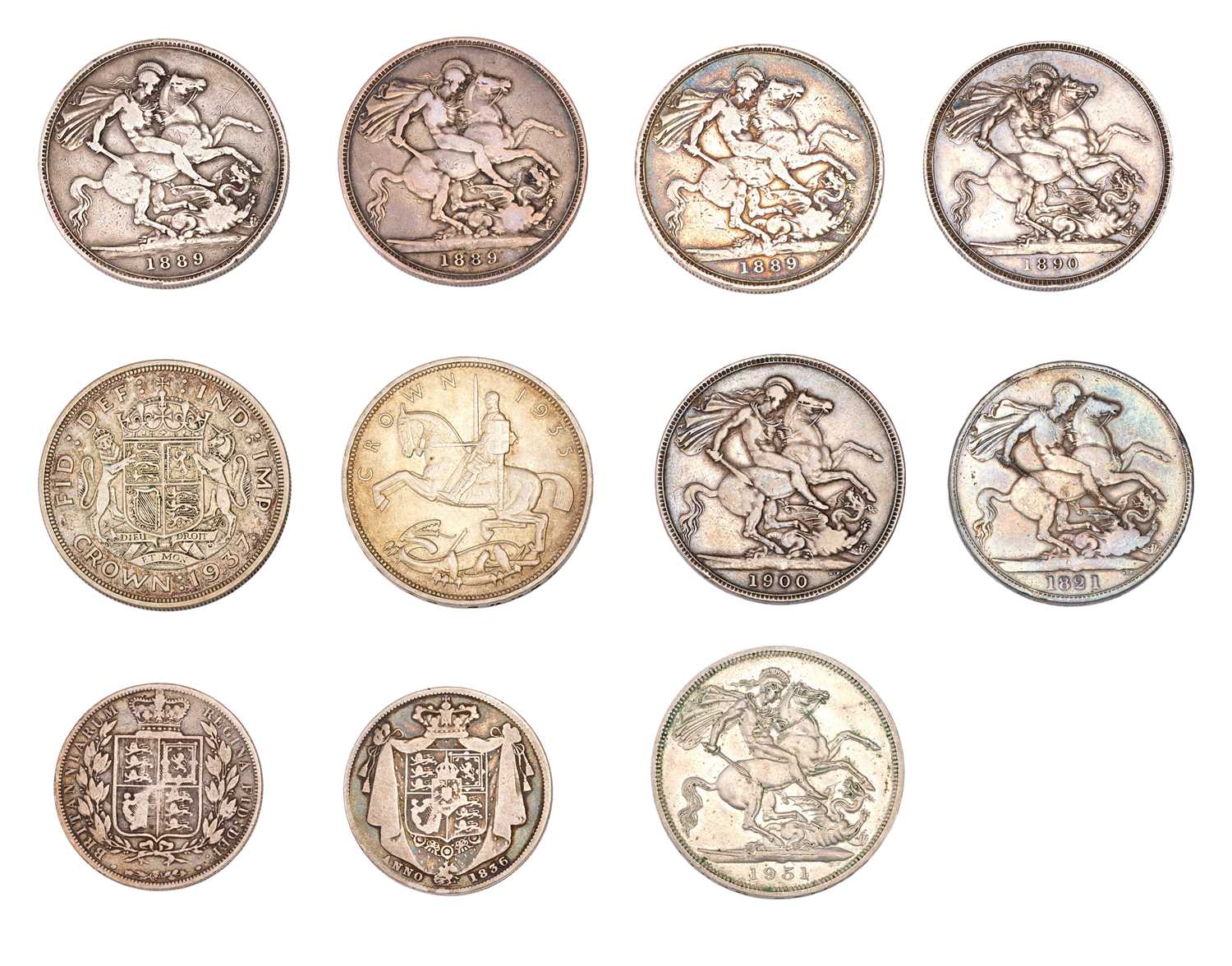 Assorted British Crowns and Halfcrowns; 11 coins comprising; (9x) crowns, George IV, 1821 Secundo, - Image 2 of 2