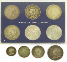 Selection of British Silver Crowns, comprising a plastic presentation frame holding 6x UK crowns;