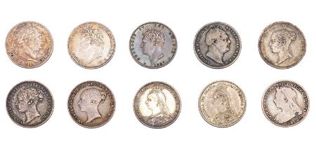 10x Mixed 19th Century Sixpences, comprising; George III, 1818; George IV, 1821 and 1829; William