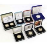 7x UK Silver Proof Coins, comprising; piedfort £2 2004, steam locomotive; £2 1999, Rugby World