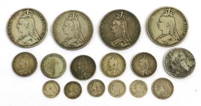 Assorted British Silver Coinage, comprising; (4x) Victoria crowns, 1889 (x2) and 1891 (x2); together