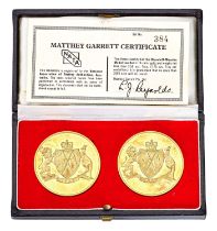 Churchill-Menzies Gold Medallion Set 1966; 2 medallions, (each .750 gold, 44mm, 54.8g), featuring