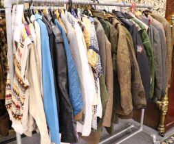 A Large Quantity of 20th Century Gents Clothing comprising tweed coats, part suits, waxed and