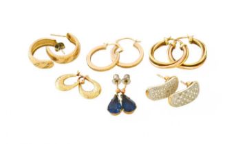 A Pair of Diamond Earrings, with post fittings; A Pair of 9 Carat Gold Blue Glass Drop Earrings,