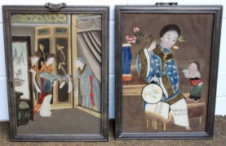 A Pair of Chinese Reverse Paintings on Glass, early 20th century, both depicting figures (2)