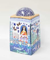 A Royal Copenhagen Tower Jar, by Esben Hanefelt Kristensen, with domed cover painted with stars on a