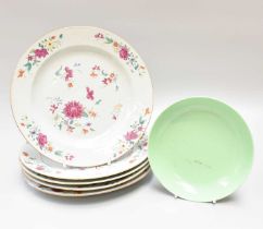 Five Chinese Porcelain Plates, Qianglong, painted in famille rose enamels with flowers, 23cm