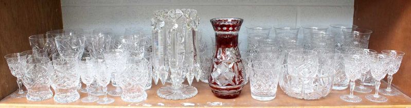 A 19th Century Clear Glass Table Lustre, 23cm high; together with a ruby glass vase of similar
