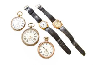 A 9 Carat Gold Buren Wristwatch, Enamel Dial Thos Russell & Son Plated Wristwatch, Silver Pocket
