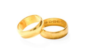 Two 22 Carat Gold Band Rings, finger size J and O1/2 Gross weight 10.9 grams.