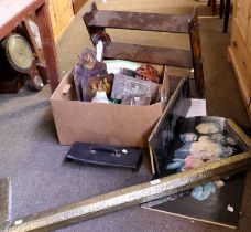 Assorted Miscellaneous, including a set of hanging pokerwork shelves, brass mounted fire curb,