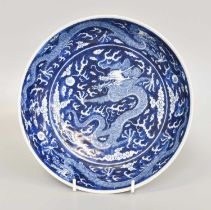 A Chinese Porcelain Saucer Dish, Daoguang reign mark but not of the period, painted in underglaze