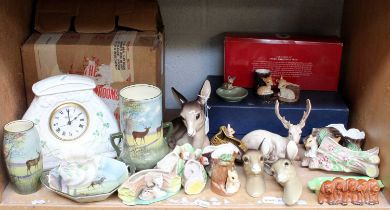 20th century ceramics, including Royal Doulton stag decorated items, Sylvac, Beswick, Wade,