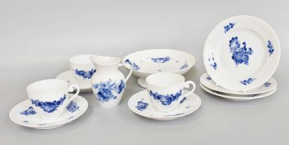 A Royal Copenhagen Porcelain Part Coffee Service, with fluted moulding and painted in underglaze