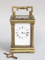 A French Brass Strike and Repeat Carriage Clock, Circa 1900, twin barrel movement with a later
