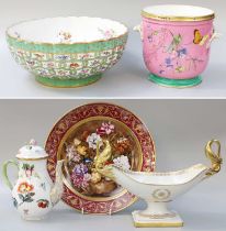 A Collection of Continental Porcelain, including a Herend coffee pot and cover, Sèvres style
