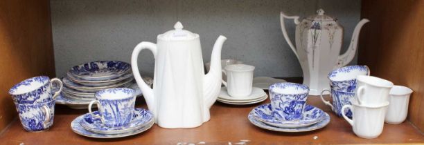 A Shelley Queen Anne Blue Hyacinth Coffee Pot, together with a Shelley white glazed part coffee