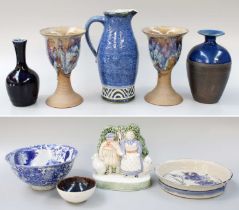 A Quantity of Studio Pottery, including a Rye Pottery group, sponge decorated bowl signed Russell,