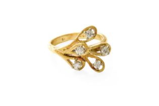 An 18 Carat Gold Diamond Ring, modelled as a stylised spray, five round brilliant cut diamonds in