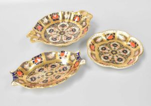 A Royal Crown Derby Porcelain Small Twin Handled Dish, decorated in Imari Pattern 1128, together