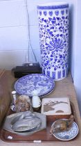 A Group of Oriental China and Works of Art, including: a modern reproduction blue and white stick