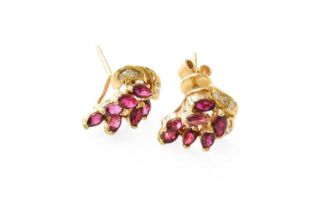 A Pair of Ruby and Diamond Earrings, the spray motifs set throughout with marquise cut rubies and