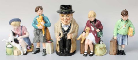 A Collection of Royal Doulton Figures, to include a Royal Doulton toby jug of Winston Churchill,