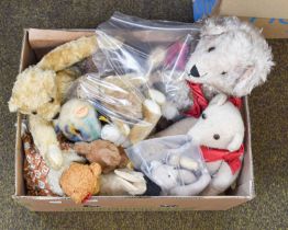 A Box of Vintage and Modern Teddy Bears and Other Soft Toys, including Steiff (one box)