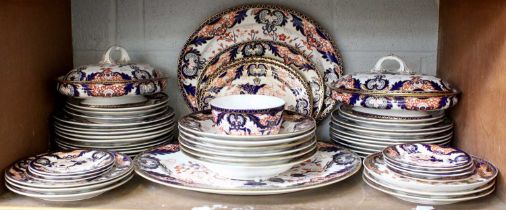 Assembled Crown Derby Porcelain Dinnerwares, decorated in the Imari style, including a pair of