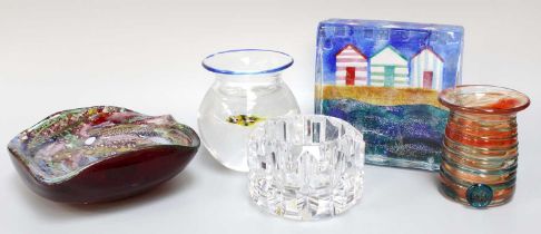 A Collection of Studio Glass, including a Caithness weight decorated with a beach scene, Orrefors