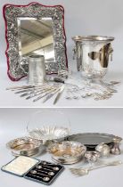 Various Silver Plated Items, including a pair of bottle coasters, an ice bucket, a relief