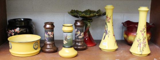A Collection of Bretby, including five Vases, Two Planters and A Tazza (one shelf)