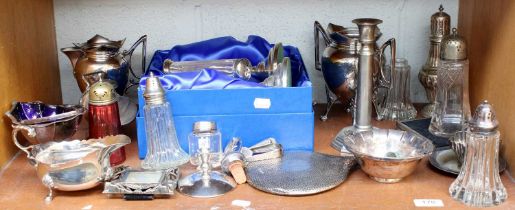 A Collection of Assorted Silver and Silver Plate, the silver including a sauce boat, a pair of