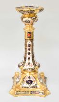 A Royal Crown Derby Porcelain Table Candlestick, decorated in Imari pattern 1128 (1st quality)